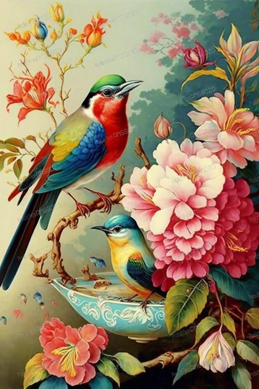 RMSGOZO 5D Chinese Diamond Painting Kits 18X25 Inches - Vintage Floral Birds Diamond Painting, Full Round Fine Rhinestones Embroidery Handmade Kit, for Wall Decor Store Decor Gifts