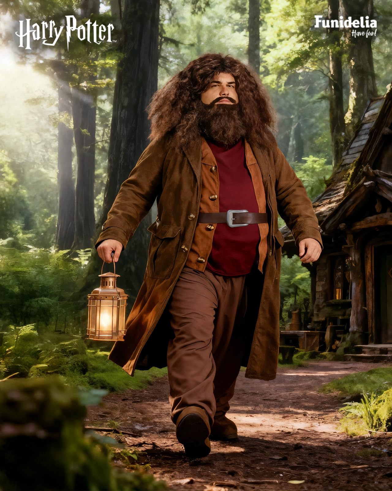 Funidelia Disfraz Oficial de Hagrid - Harry Potter para hombre, Incluye pantalón, chaqueta con camiseta y cinturón incorporado, cubrepiés - Traje para adultos para Carnaval y Halloween - Talla L-XL