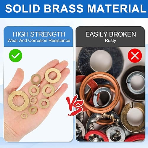 Miniatura 4 de MECCANIXITY Paquete de 320 arandelas planas de latón, arandelas de cobre M2 surtido, 0.079 in de diámetro interior, 0.197 in de diámetro exterior,