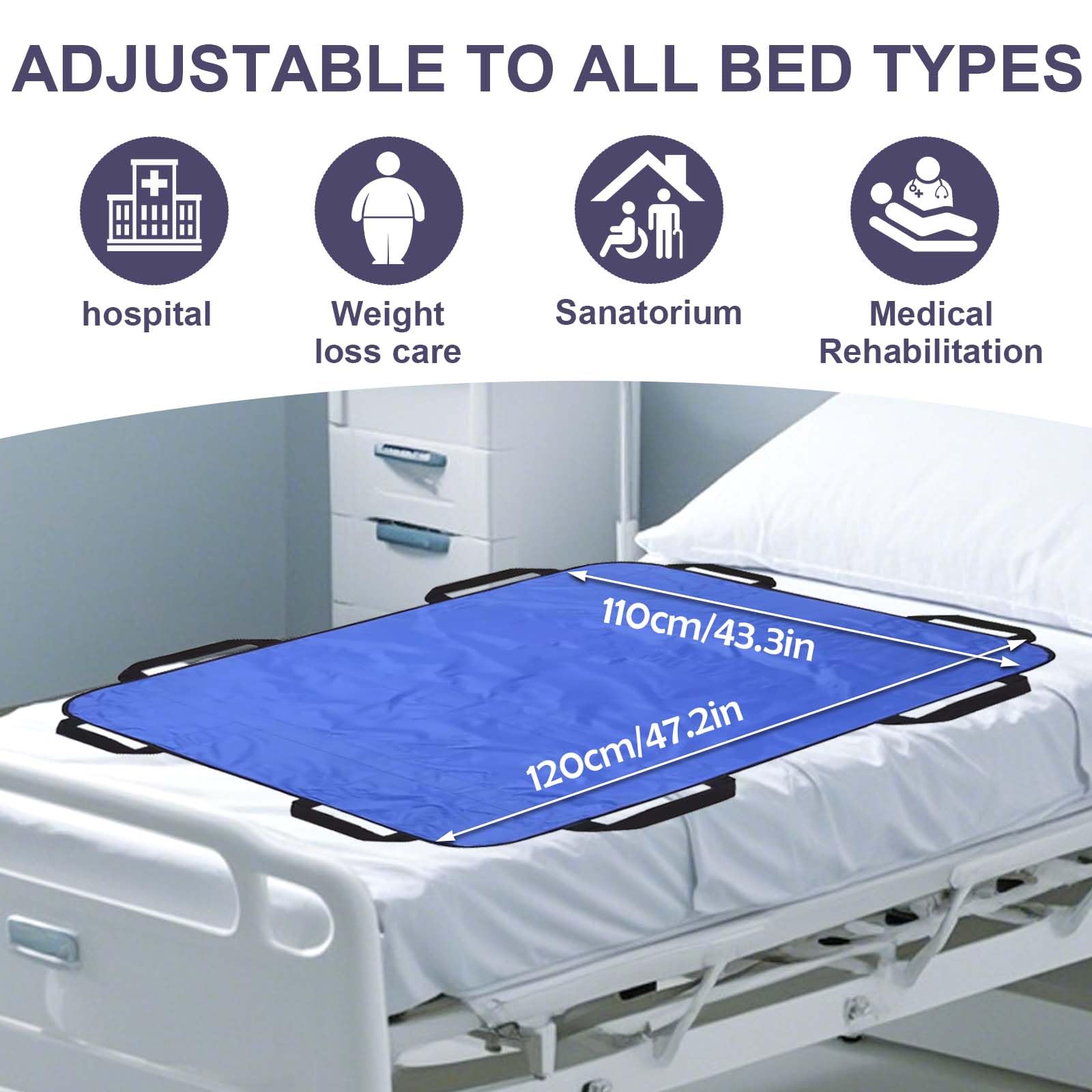 Drap de Transfert Patient, Drap Coulissant pour Patient, Drap de Glisse avec Poignée 120 x 100 cm, Réutilisable, Lavable, Drap Coulissant pour Retournement, Repositionnement, Levage