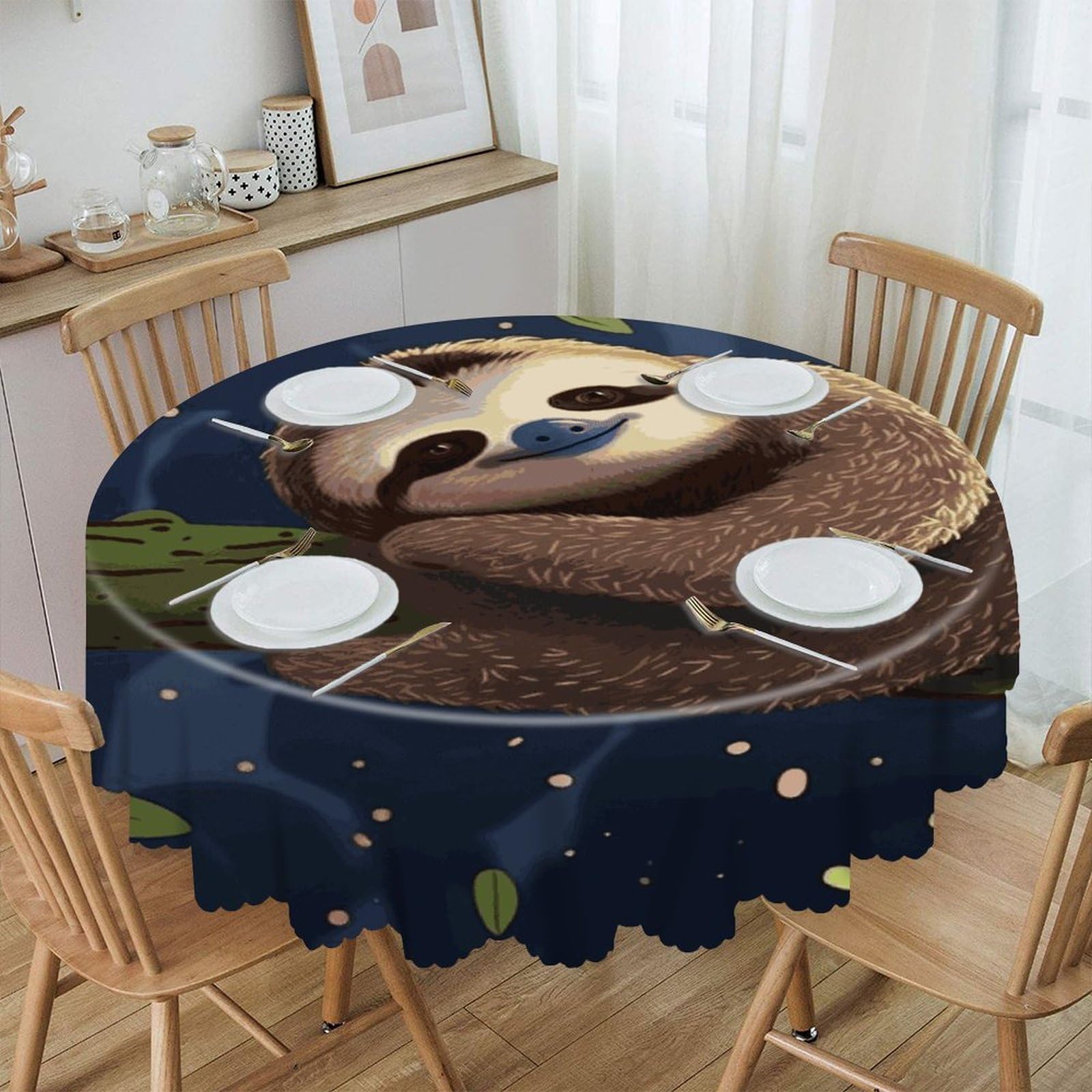 Adfgyerh Style Sloth Lazy Table Cloth Easy To Clean, Home Decor Lace Design, Soft And Comfortable, Round Tablecloth Suitable For Homes, Restaurants, Hotels, Patio Tables, Etc.
