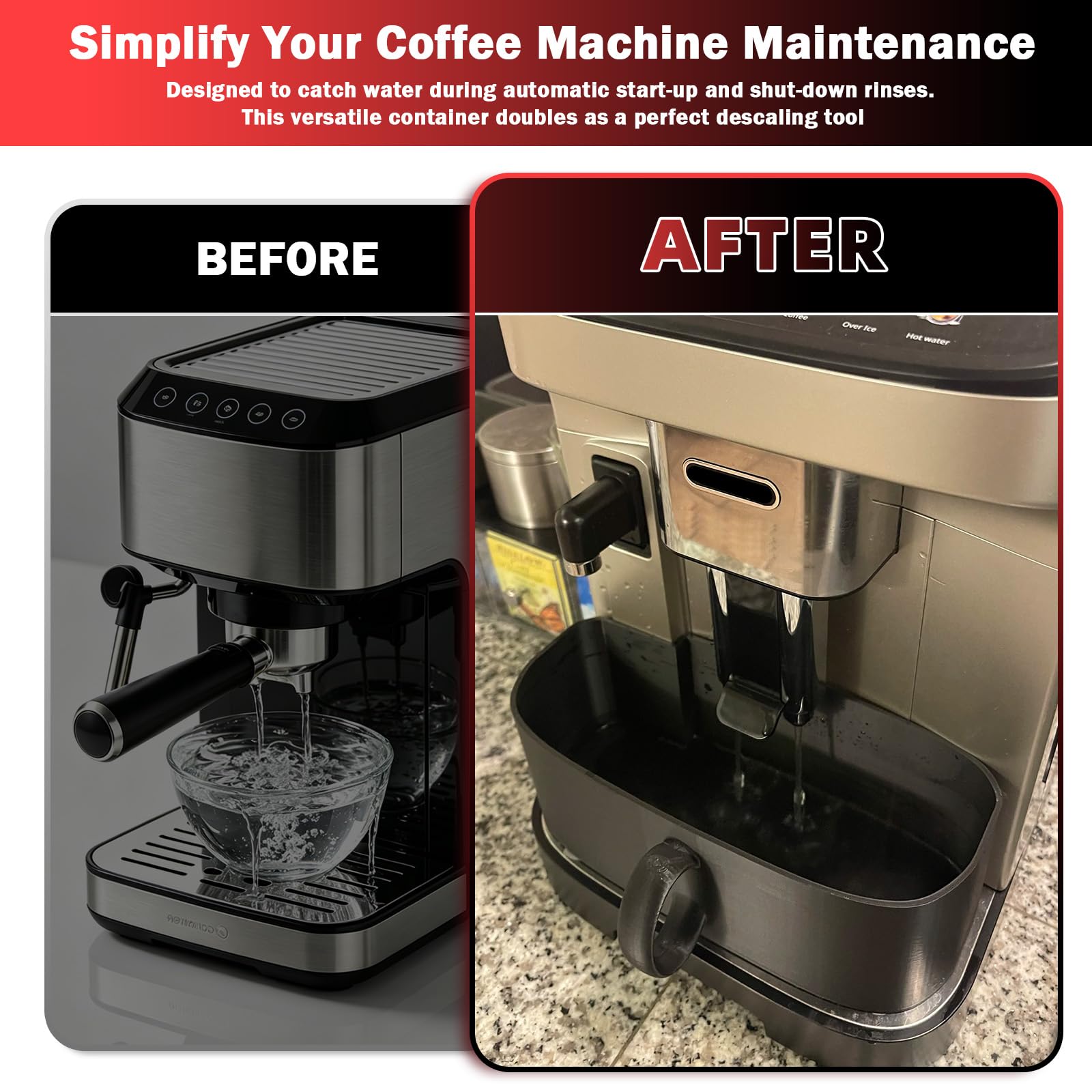 Entkalkungsbehälter, kompatibel mit De'Longhi Magnifica Evo – auslaufsichere Entkalker-Auffangschale & Wasserspüler, unverzichtbares Wartungswerkzeug für Kaffeemaschinen (schwarz)