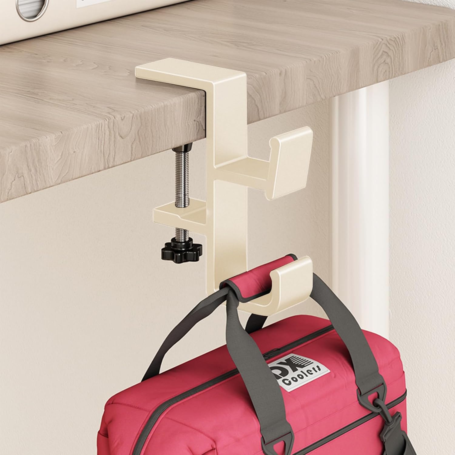 Desk Hook for Bag, Purse Hook for Table, Under Desk Handbag Hanger, Aluminum Backpack Holder, Desk Mount Hook for Umbrellas, Headphone, Back to School Supplies, Cream