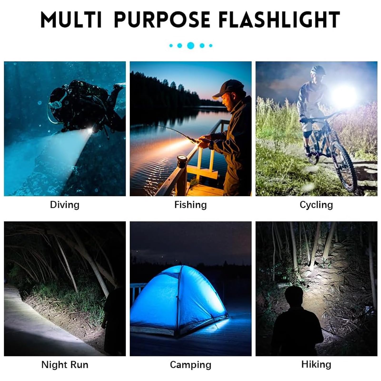 Torcia Subacquea da 5000LM, Luce Subacquea Impermeabile IPX8, Torcia Subacquea Antiurto, Torcia Subacquea a LED con 3 modalità for Sott'Acqua, Interruttore Laterale Magnetico