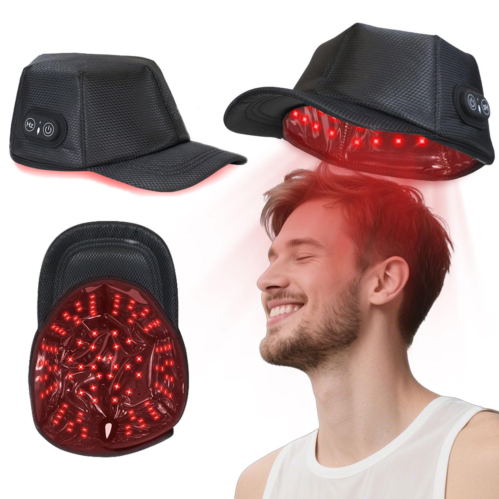 Cappello per Terapia a Luce Rossa,100 LED a Infrarossi Da 660 Nm 850 Nm per La Crescita Dei Capelli,Nutre I Capelli,Allevia La Tensione,Migliora Il Sonno,3 Modalità Di Energia E Intensità Regolabile