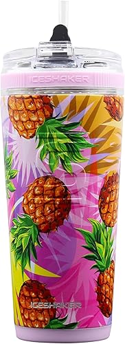 Ice Shaker - Vaso de 26 onzas botella de agua aislada con popote botella de agua de acero inoxidable como se ve en Shark Tank botella de agua con