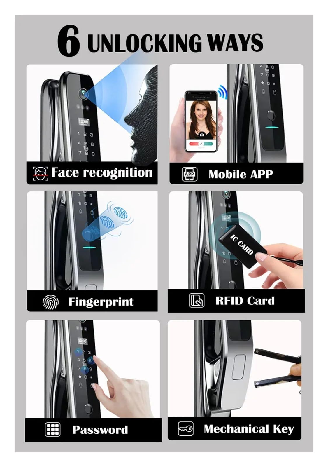 Vollautomatische Anwendung TUYA 3D Gesichtserkennung Intelligente Türschloss Slogan Fingerprint Außen Wasserdicht Intelintentür Schlösser 6068(22X250(Israel))