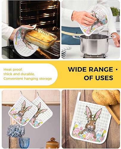 Miniatura 5 de 2 Packs Easter Rabbits Pot Holders Sets for Kitchen,Oven Pan Plate Bowl Pads Heat Proof Mat with Hanging Loop,Terry Cloth Potholders Soft Grip for