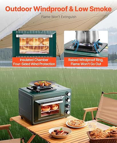 Miniatura 5 de VEVOR Horno de campamento al aire libre, 2 en 1 portátil de gas para acampar, estufa de campamento, fuego ajustable, temporizador de 60 minutos,