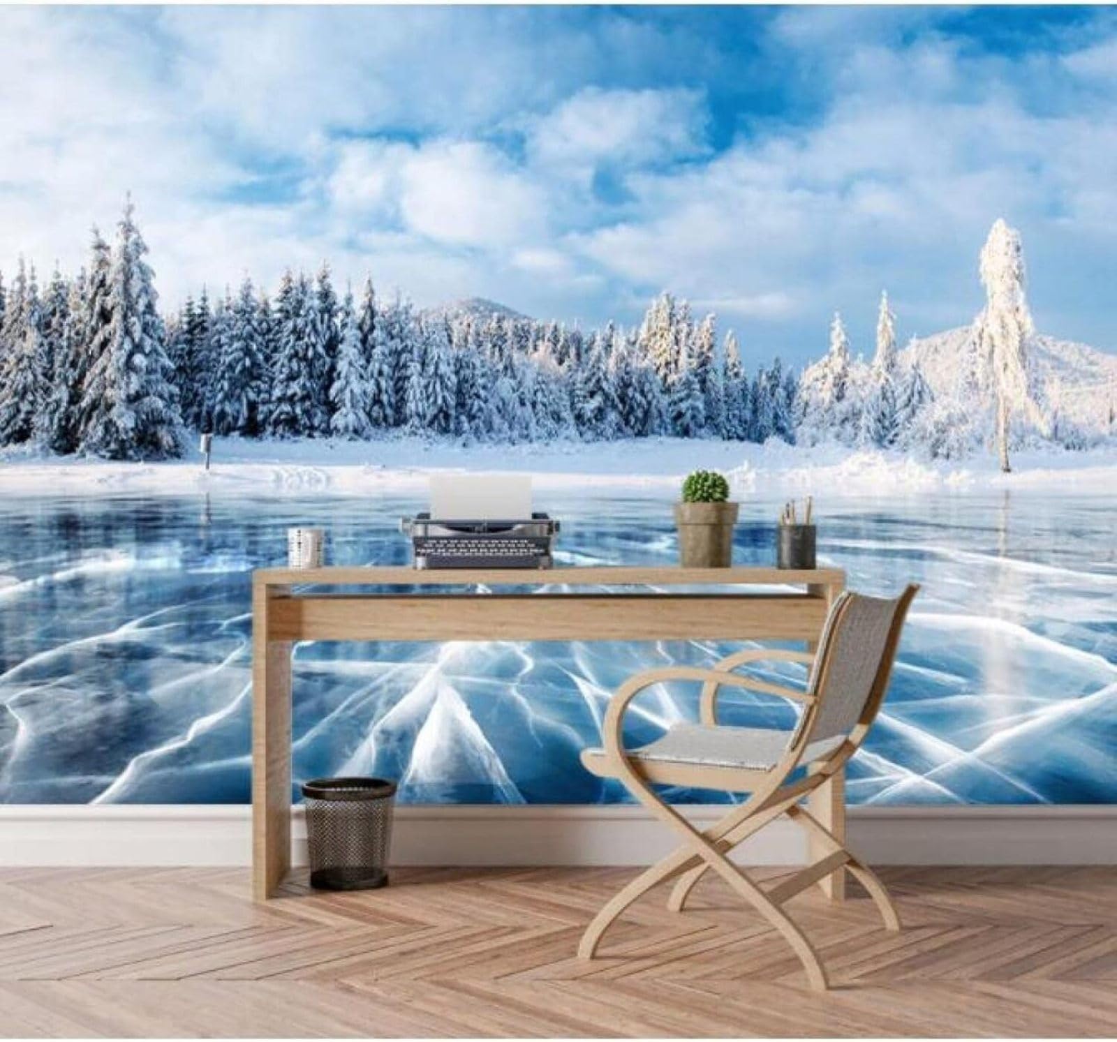 XLMING Winter Blue Forest Glacier Snowy Landscape 3D Wallpaper Luxury Silk Study Dining Feature Sofa Grey Bedroom Living Room Tv Decorative Wall-200cm×140cm