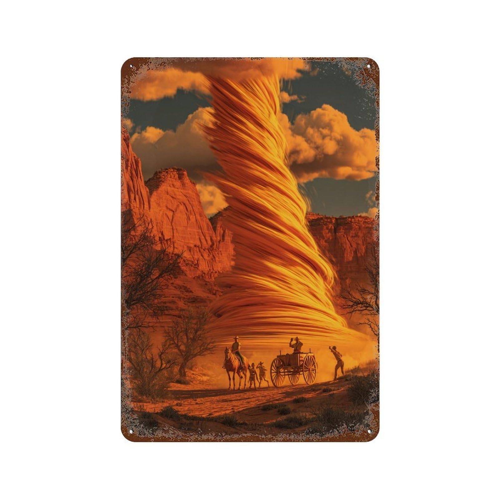 Desert Tornado Adventure Rust Effect Tin Sign 11.8"x7.9", Farmhouse Wall Decor for Bistro, Counter And Cafe Decor
