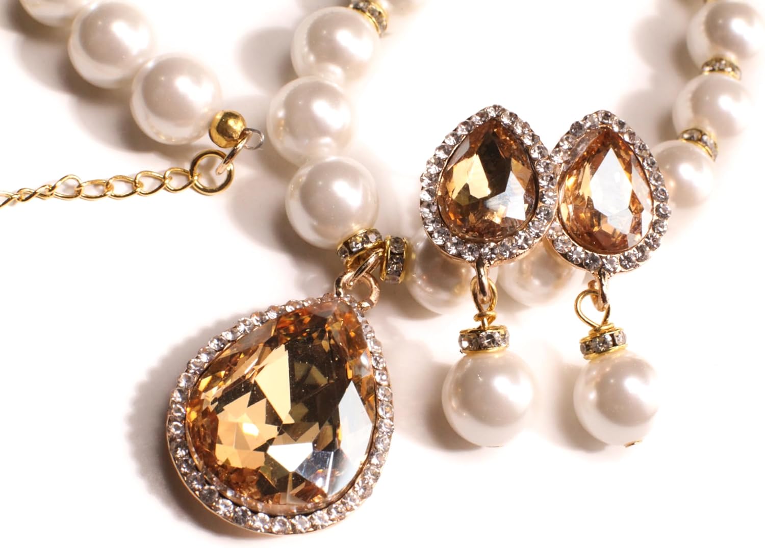 White South Seashell Pearl 10mm Yellow Topaz CZ crystal setting Pendant Dangling Matching Pearl Earrings Set - Image 7