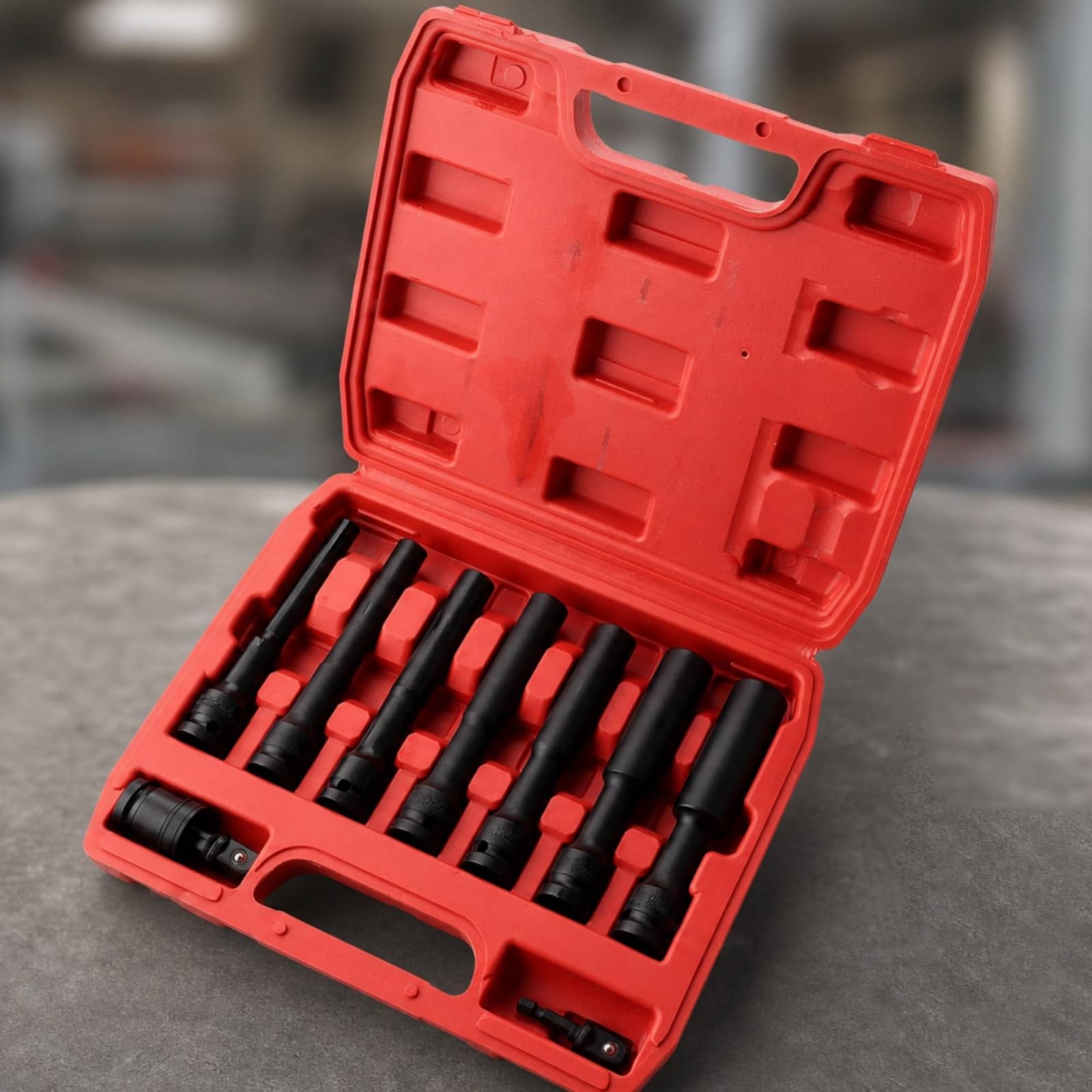 MagiDeal Jeu 9 Douilles à Chocs Extra Longues avec Adaptateurs et Joint Universel pour Clé à Choc Étanche en Acier au Vanadium pour Réparation Automobile et Entretien Pneus