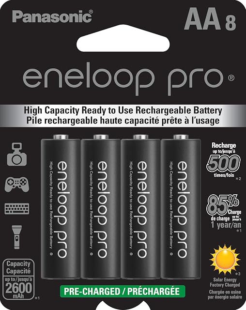 Panasonic BK3HCCA8BA Eneloop Pro Rechargeable AA Batteries, 8 pk