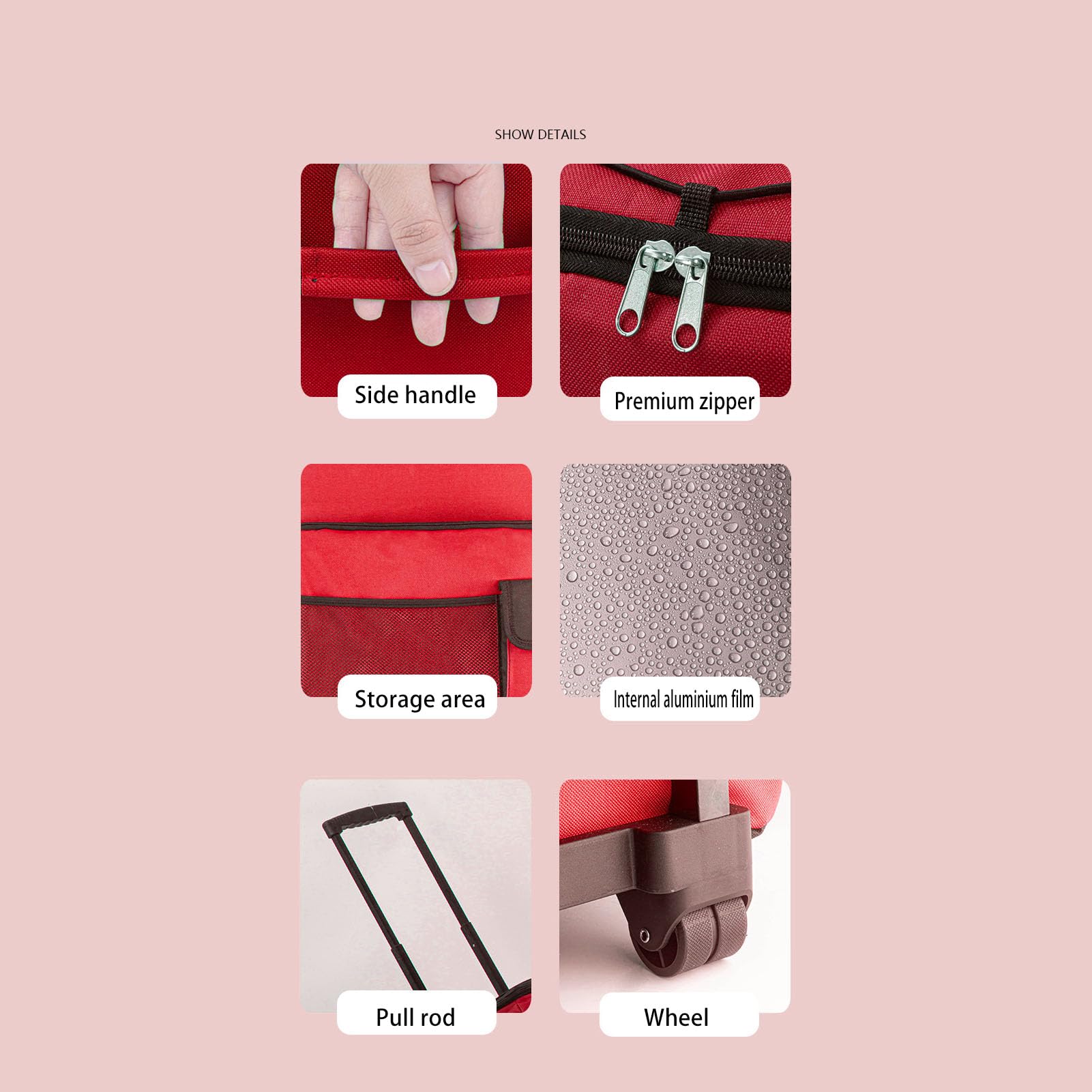 Cocoarm Borsa Frigo Portatile, Borsa Frigo in Tessuto Oxford 600D con Ruote Scatola Termica Pieghevole Impermeabile da 43 Litri con Tirante Regolabile, Tasche a Rete, per Viaggi in Campeggio, Picnic