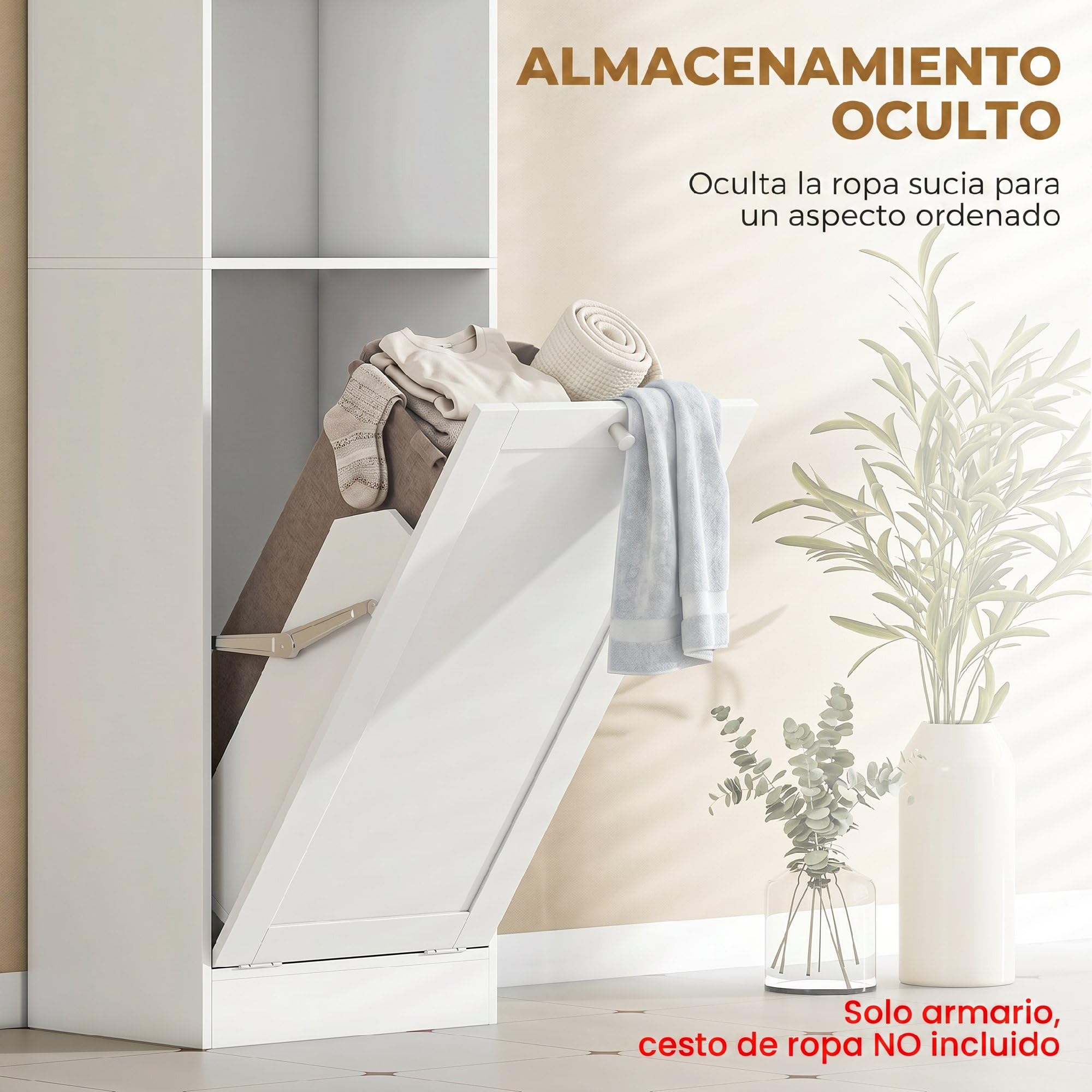 HOMCOM Armario Alto de Baño con Cesto Ropa Sucia, 40x30x170 cm, Blanco | Mueble de Baño Estrecho, Compartimentos Abiertos, Estantes Ajustables, para Espacios Pequeños