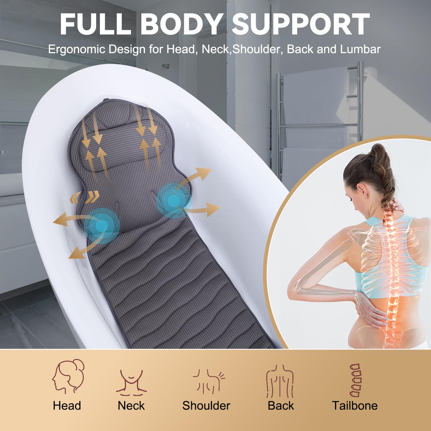 Extra Thick Full Body Bath Pillow with Head, Neck & Back Support