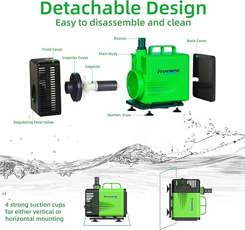 Miniatura 4 de FREESEA Bomba de agua sumergible para estanque 1350GPH 150W Bomba de fuente con tubo de 6.6 pies para acuario pecera cascada hidropoica
