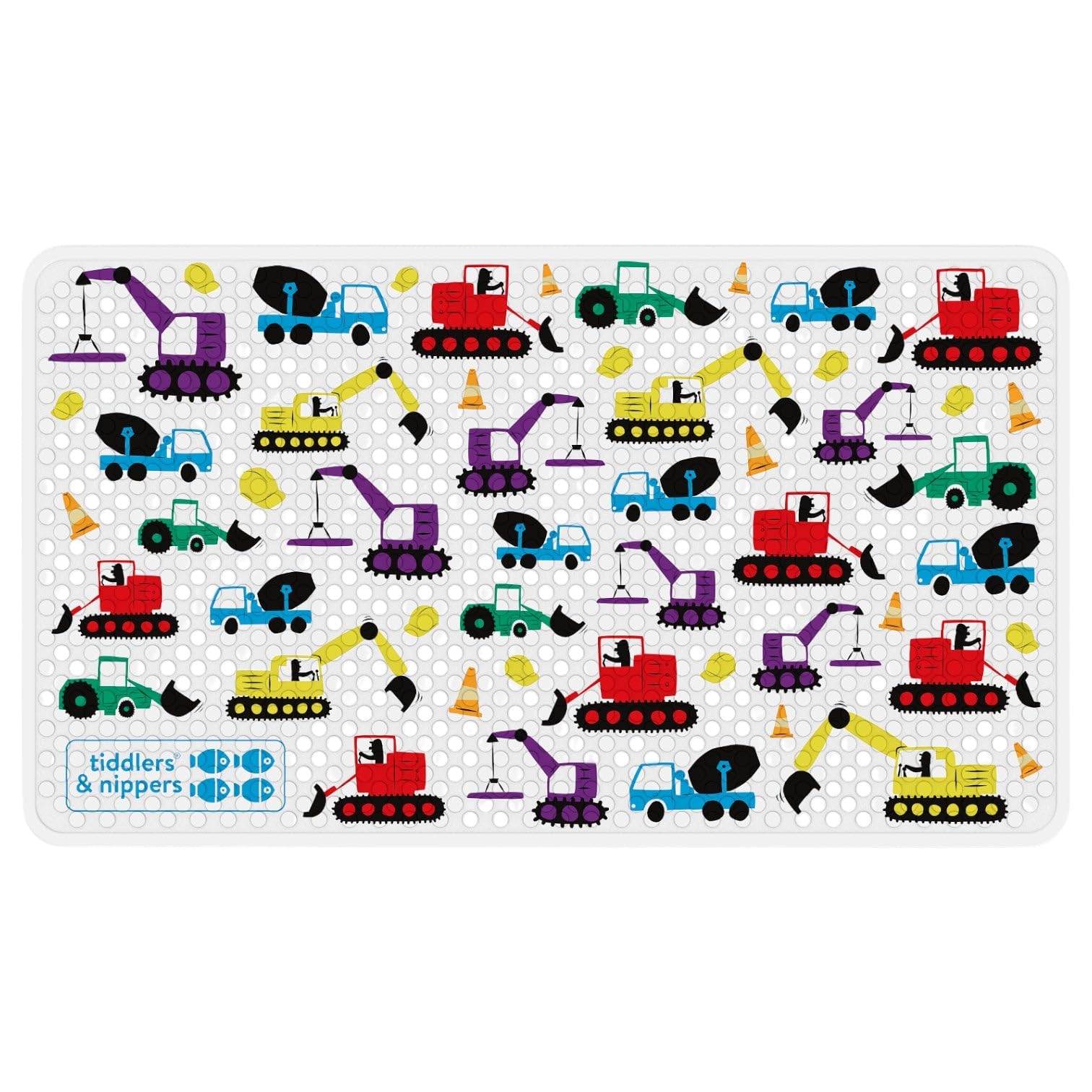 tiddlers & nippers Kids Anti Slip Bath Mat | Large 70cm x 40cm | Easy Clean, Anti-Mould & Mildew | Non Slip Surface & Suction Cups | Shower Mats for Baby, Children & Toddlers (Diggers & Lorries)