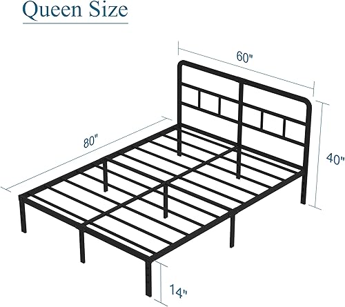 Miniatura 2 de Base de cama Queen de 14 pulgadas con cabecero, no necesita somier, plataforma de metal resistente tamaño Queen con listones de acero, base de