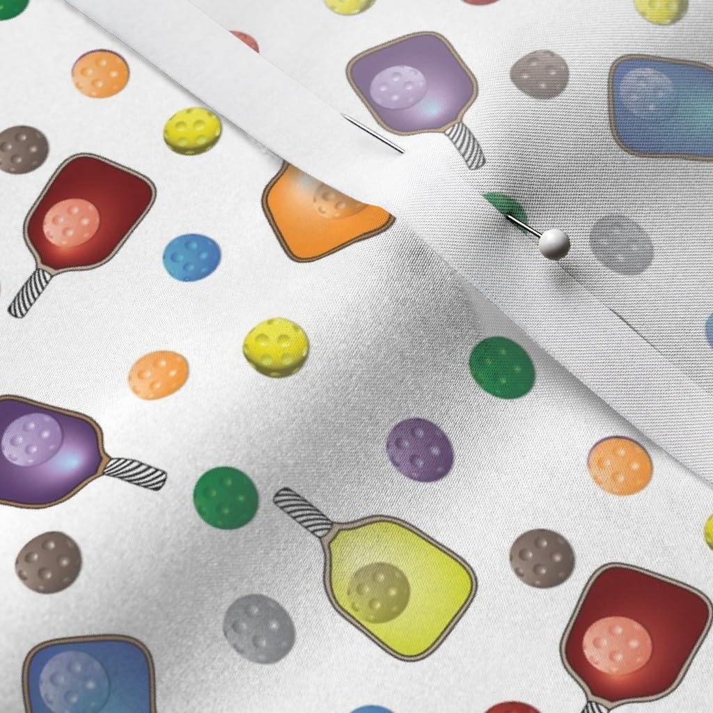 Spoonflower Fabric - Pickleball Balls White Multi Color Ball Paddle Recreation Sport Printed on Satin Fabric by The Yard - Sewing Lining Apparel Fashion Blankets Decor