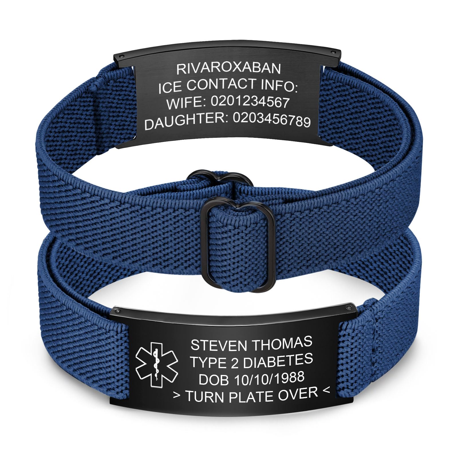 Personalized Medical Alert Bracelet for Men - Customized Elastic Strap Stainless Steel ID Bracelets Engraved Medic Info, Emergency Awareness Medic ID Bracelet for Autism Allergy Diabetic Epilepsy