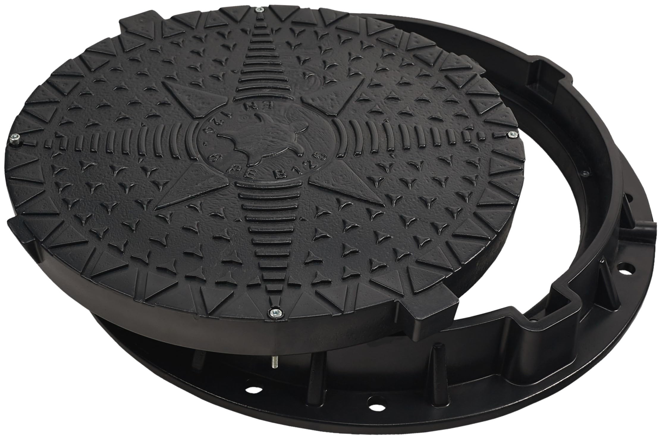 BABYLONPLAST Couvercle de Regard DN600/800 En plastique Couvercle de réservoir de regard Ø600/800 mm Charge maximale 12,5 Tonnes (125 kN) Résistant au gel et à la chaleur Système de sécurité (Noir)