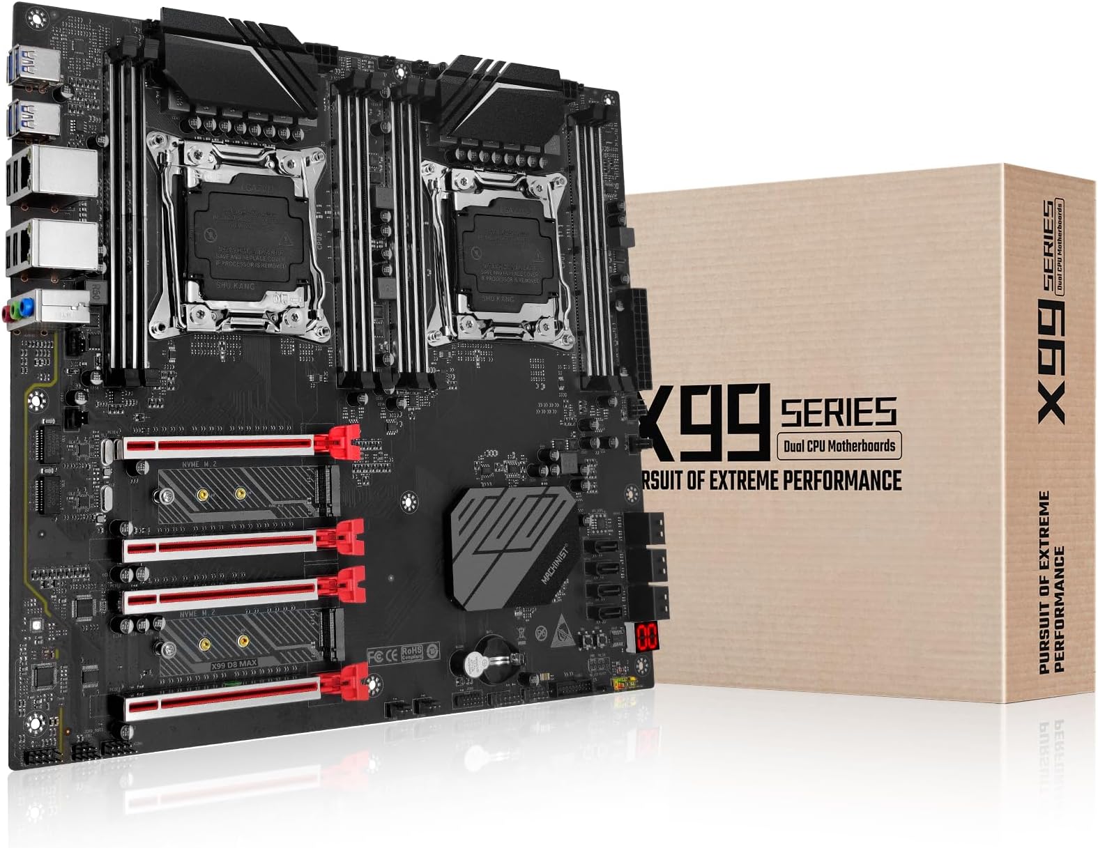 MACHINIST X99 Dual CPU Motherboard, Intel (5th/6th Gen) LGA 2011-V3 Computer Server Motherboards (E-ATX, PCIe 3.0, DDR4, Dual LAN, M.2, SATA 6Gb/s) for Intel Core i7, XEON E5 V3/V4 Series, X99-D8-MAX