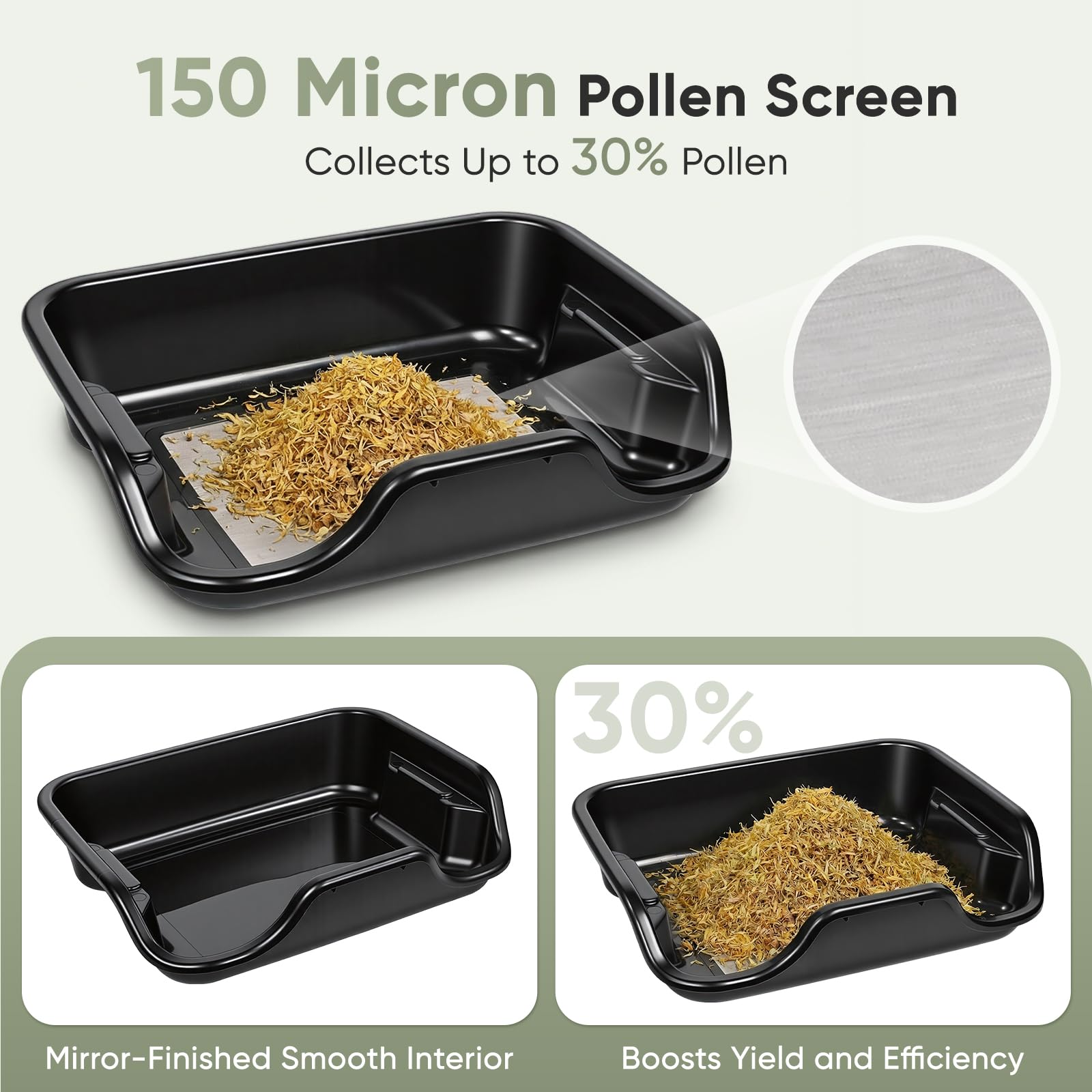 Trim Bin Set mit 150 Mikron Pollensieb, Ergonomische Trim Tray & Trimmschale mit 2 Scheren, Lupe & Bürste, Trimming Tray für Pollen and Herbs, 50x39x11,8cm