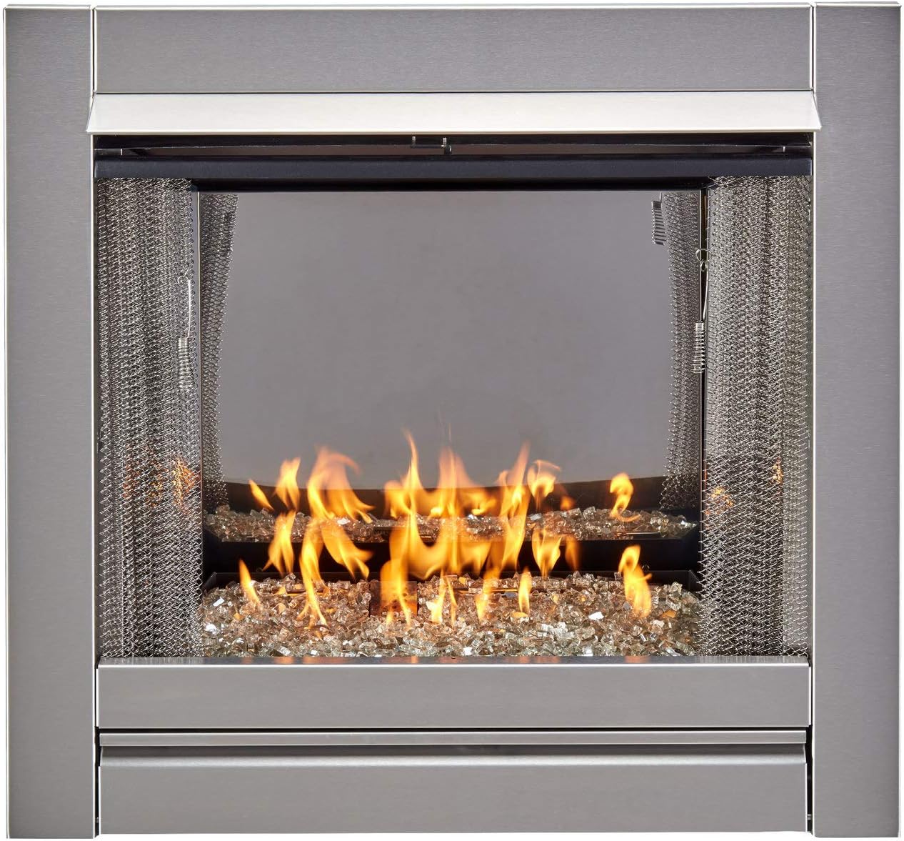 Duluth Forge 24,000 BTU Vent Free Stainless Steel Outdoor Gas Fireplace Insert with Fire Glass Media and Log Set, Manual Control, Natural Gas, Assembled in The USA