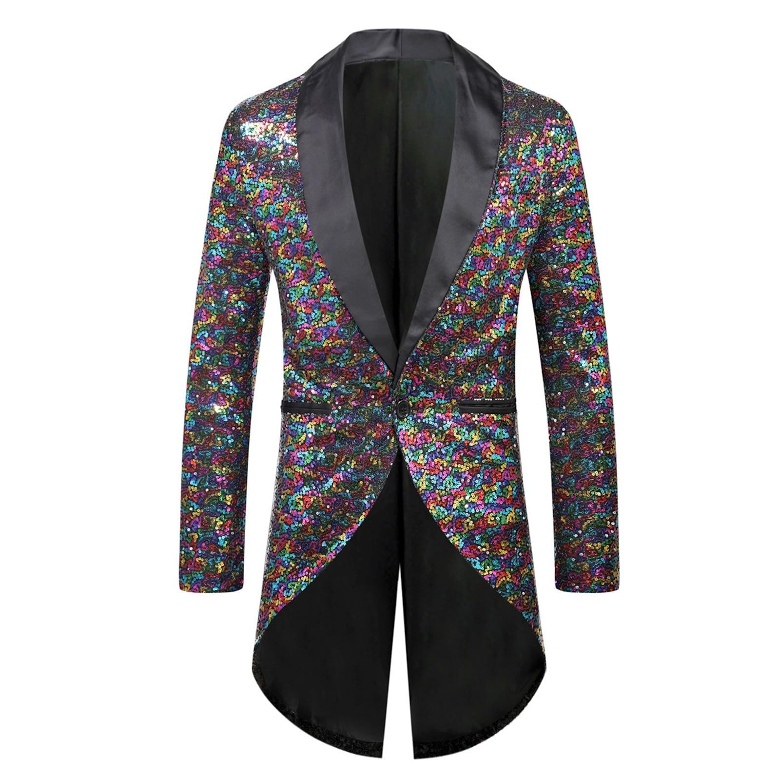 Herren Frack Pailletten, Gothic Jacke Herren Midi, Schwarz Glitzer Mantel mit Knöpft Elegant Tuxedo Mittelalter Steampunk Gehrock Viktorianische Hof Kleidung Nightclub Party Halloween Kostüm
