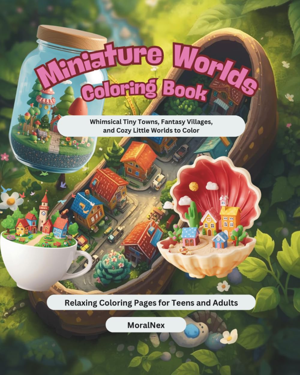 Miniature Worlds Coloring Book: 40+ Whimsical Tiny Towns, Hidden Villages & Fantasy Mini Worlds Inside Everyday Objects | Cozy Relaxing Coloring Book for Adults and Teens