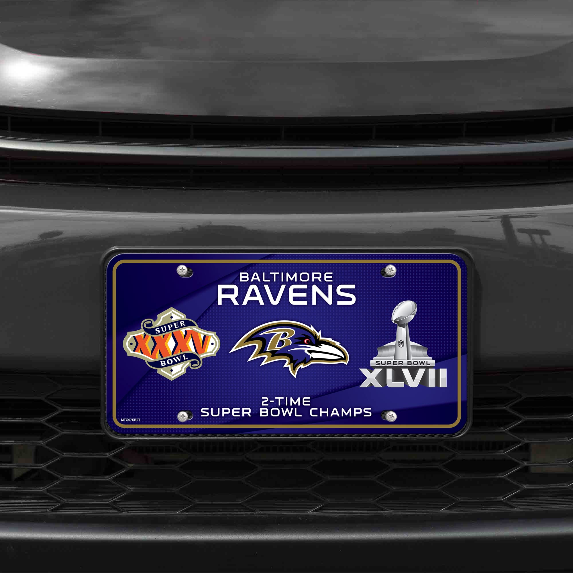 Rico Industries NFL Baltimore Ravens 2X Super Bowl Champions Metal Auto Tag 8.5
