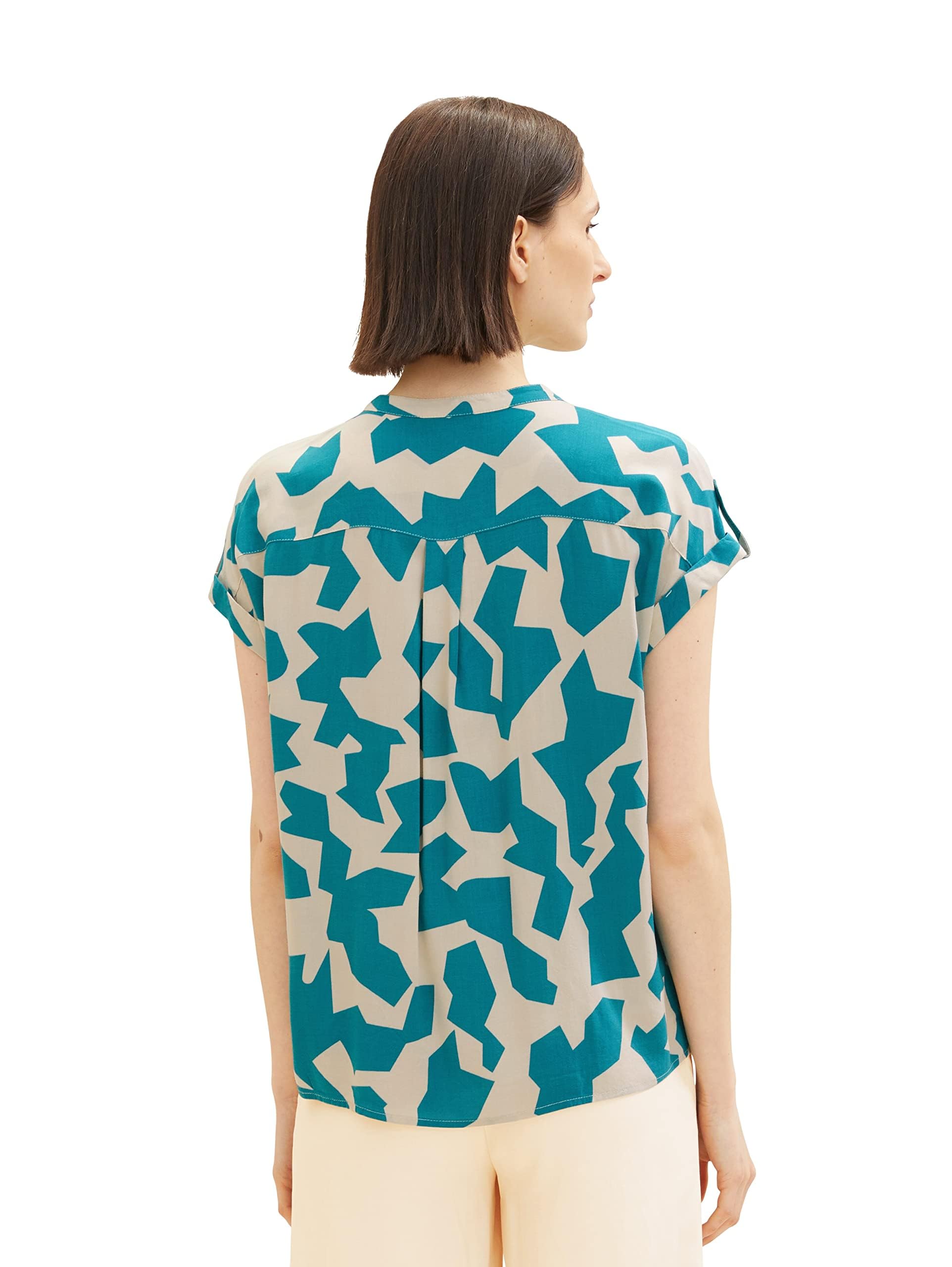 TOM TAILOR Women's 1036709 Blouse, 32146 - Petrol Big Abstract Design, 32