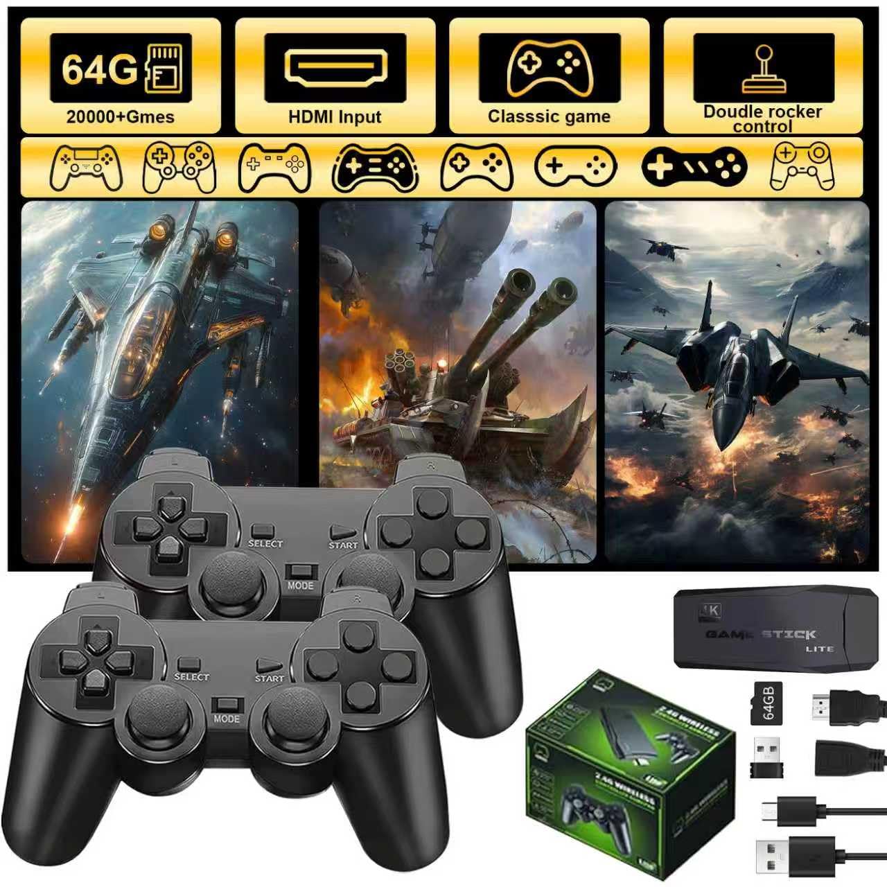 HDMI gameconsole, retro gamestick, USB draadloze videospelconsole, HDMI tv  video gaming stick console 3500 retro games 2 draadloze gamepads, mini  retro controller HDMI uitgang dual player