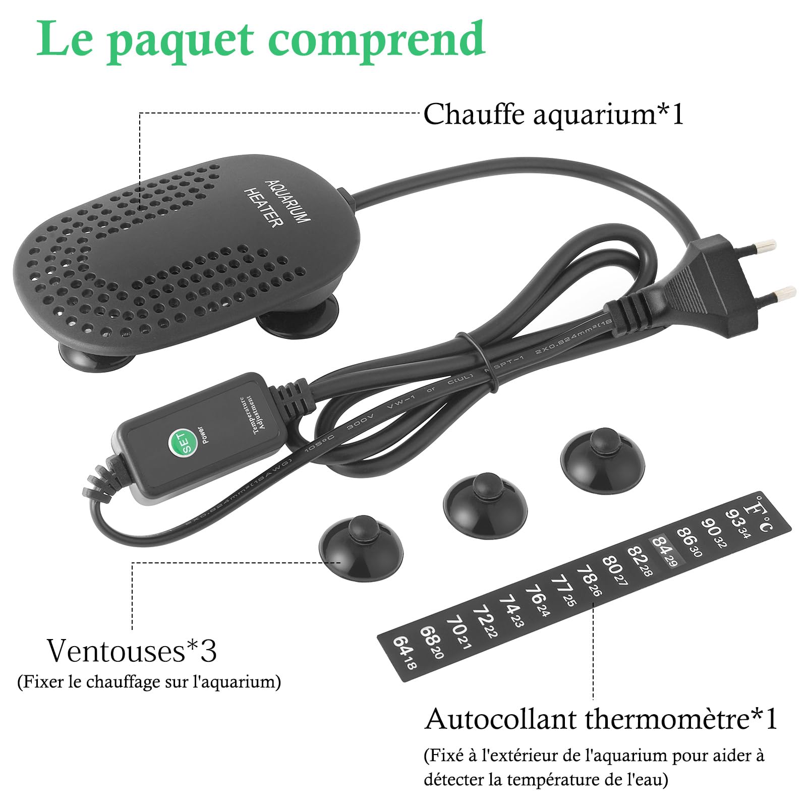 Mini Chauffage pour Aquarium 50W 100W, Chauffage Réglable pour Aquarium avec Contrôleur de Température Externe, Chauffage Incassable pour Poissons et Tortues, Eau Douce et Eau Salée (100W)