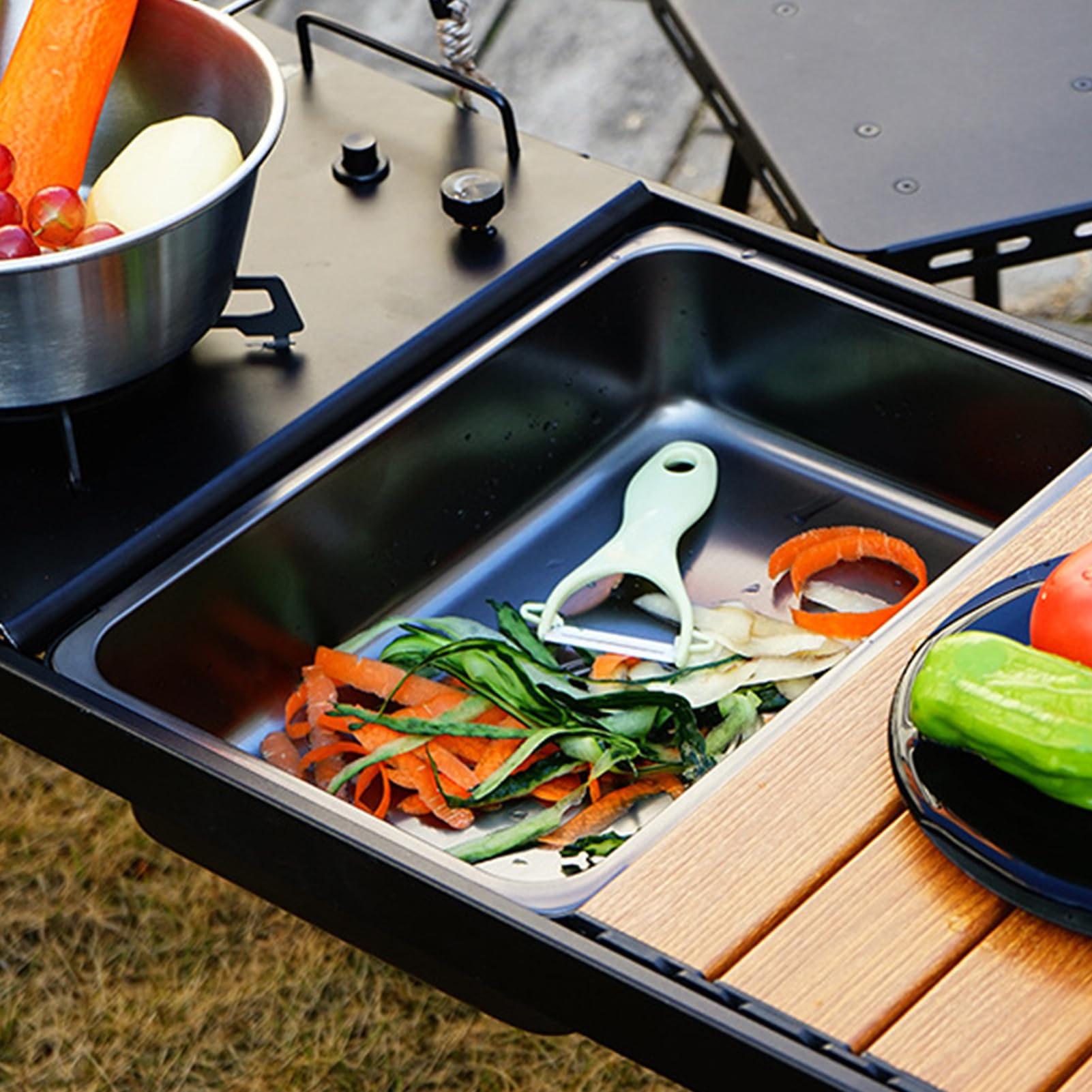 Campingspüle Vielseitig, Spülwanne, Becken, Abwaschschüssel | Edelstahl Kompakt, faltbar, leicht, für Camping, Picknick, Angeln, Reisen, Wäsche, Innenbereich, Zuhause, Küche,