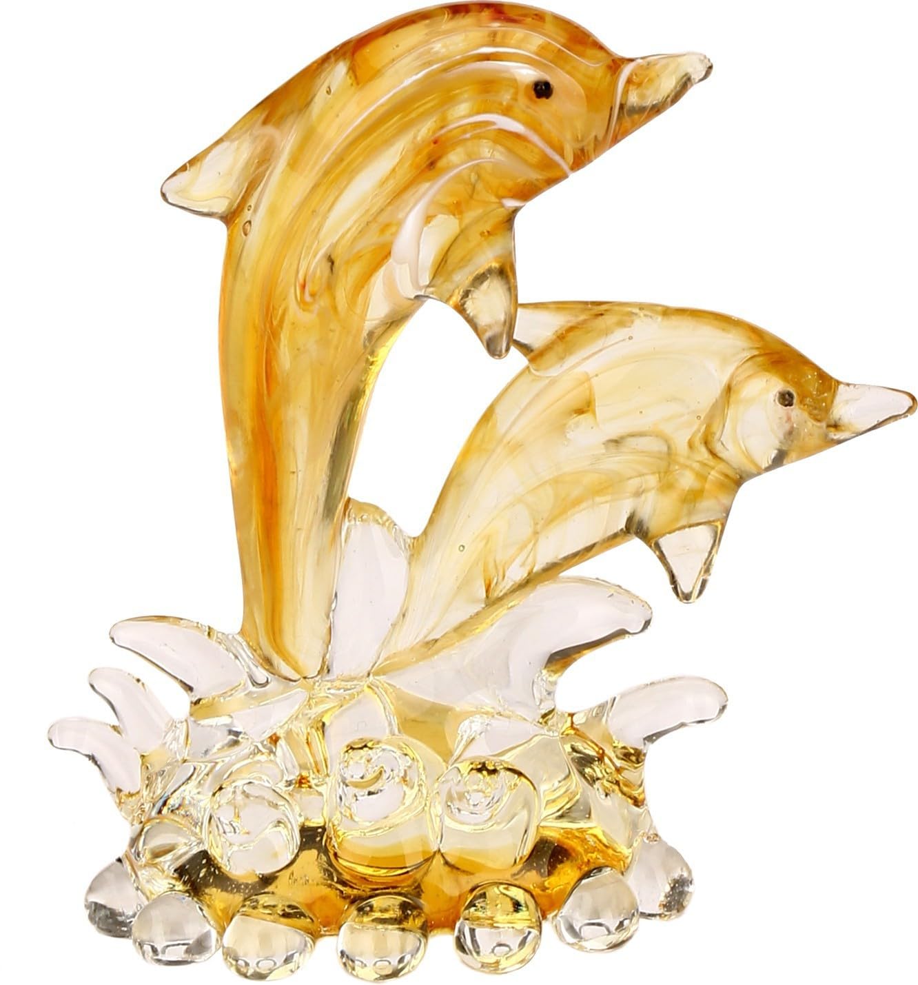 Playing Dolphin Pair Crystal Glass Decorated Gifting Showpiece, Yellow, Hand Made-image-38