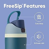 Vista 4 de Owala - Botella de agua FreeSip de acero inoxidable con aislamiento, sin bisfenol A, incluye sorbete, para deportes y viajes, 24 oz, Denim