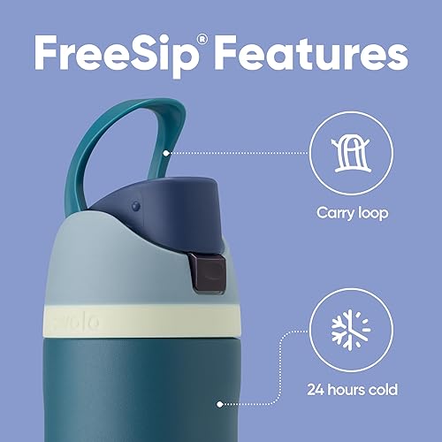 Miniatura 4 de Owala - Botella de agua FreeSip de acero inoxidable con aislamiento, sin bisfenol A, incluye sorbete, para deportes y viajes, 24 oz, Denim B0BZYCJK89