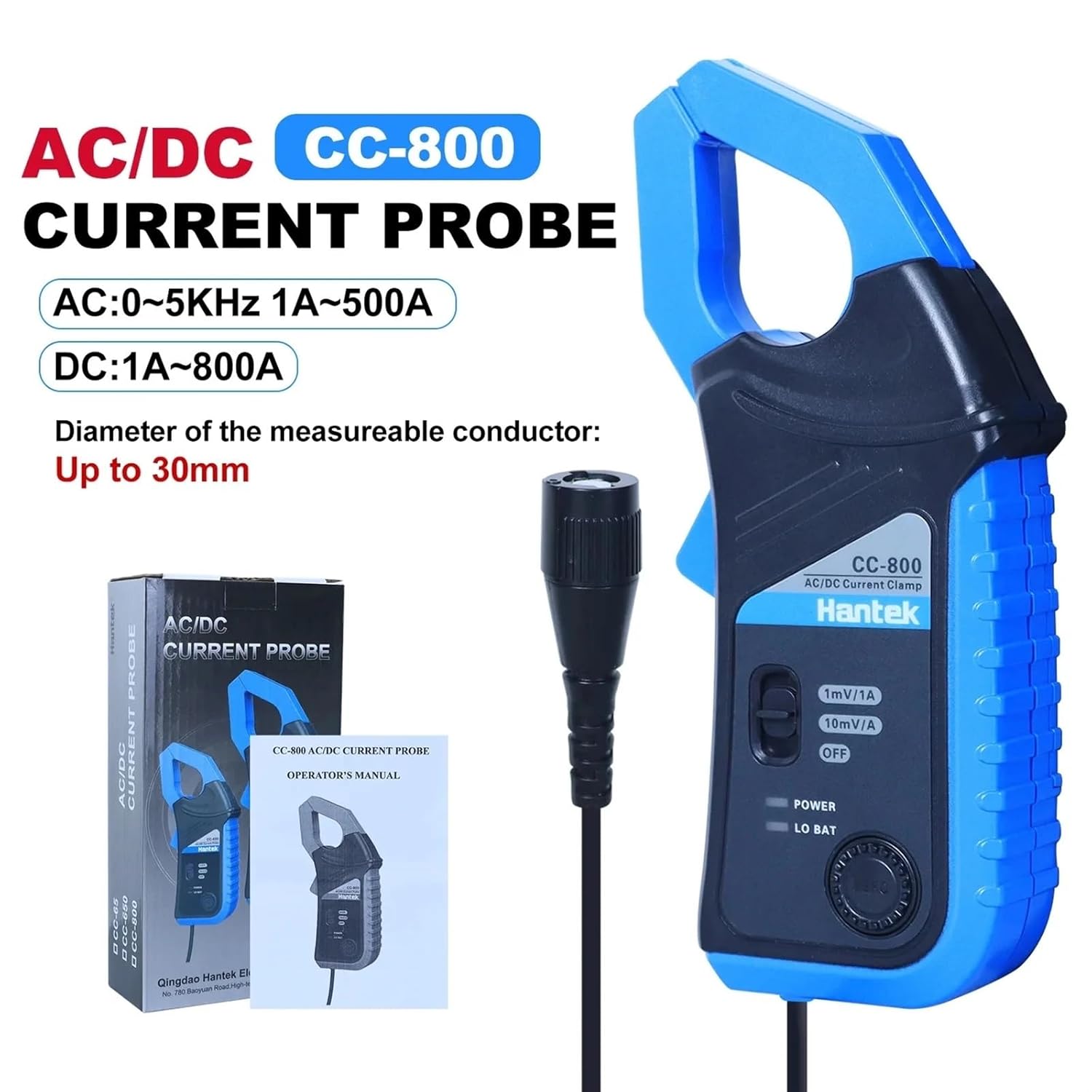 Oscilloscope CC65 CC650 AC/DC Current Clamp Probe 20KHz/400Hz Bandwidth 1mV/10mA 65A/650A/800A with BNC(CC-800)