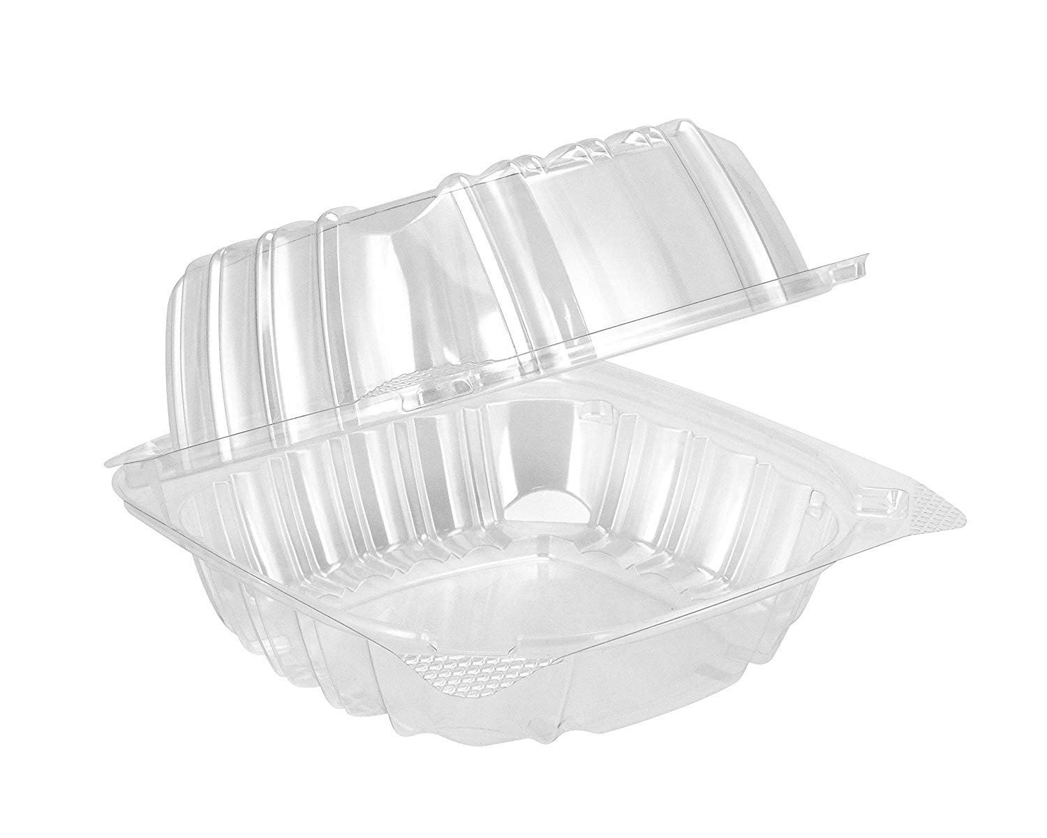 SafePro 6x6x3 Clear Hinged Lid Plastic Container, (CASE OF 100), Polyethylene Terephthalate Square Cold Clamshell Container