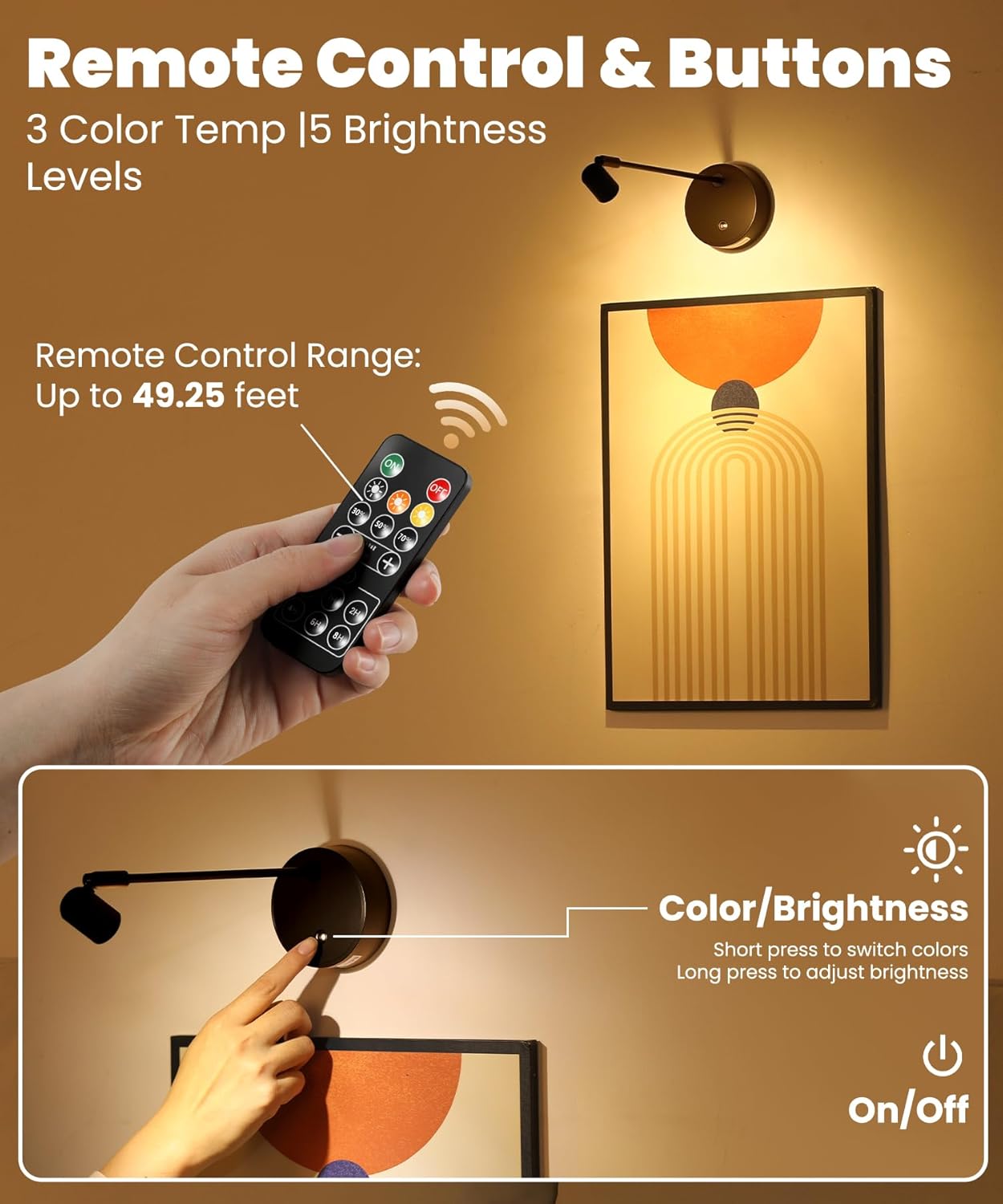 Magnetic Picture Light for Wall,Battery Operated 3 Color LED Art Lighting for Paintings, Wireless Rechargeable Dimmable Poster Lights,Remote Control Gallery Light with Timer, Black (2 Pack)