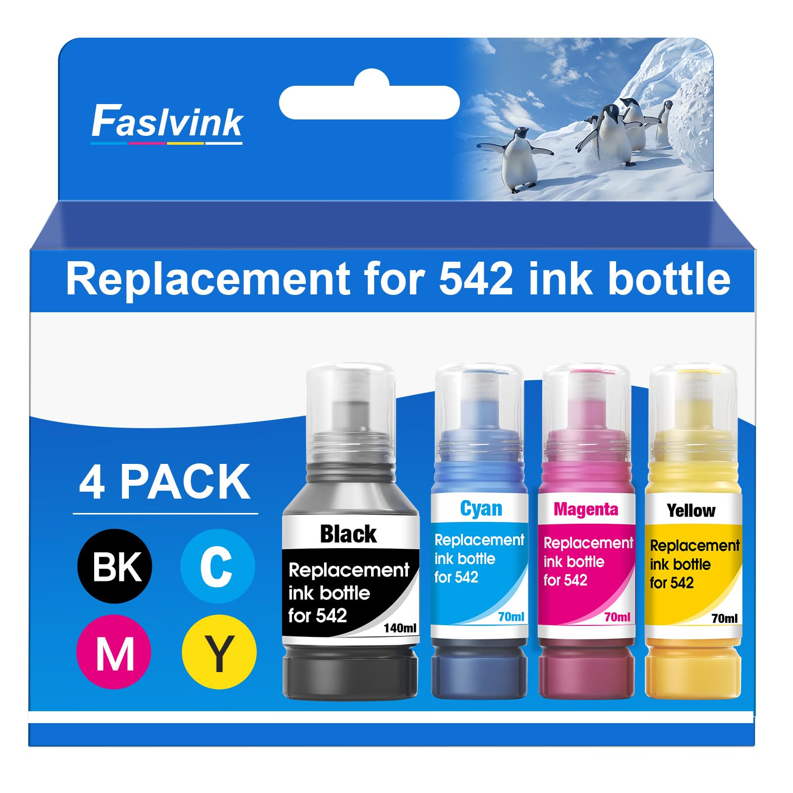 Compatible 542 Ink Refill Bottles 4 Pack Replacement for Epson 542 Ink Refill Bottles Use with EcoTank Pro ET-5150 ET-5170 ET-5800 Ink Refill ET-5180 ET-5850 ET-5880 ET-16600 ET-16650 Printer