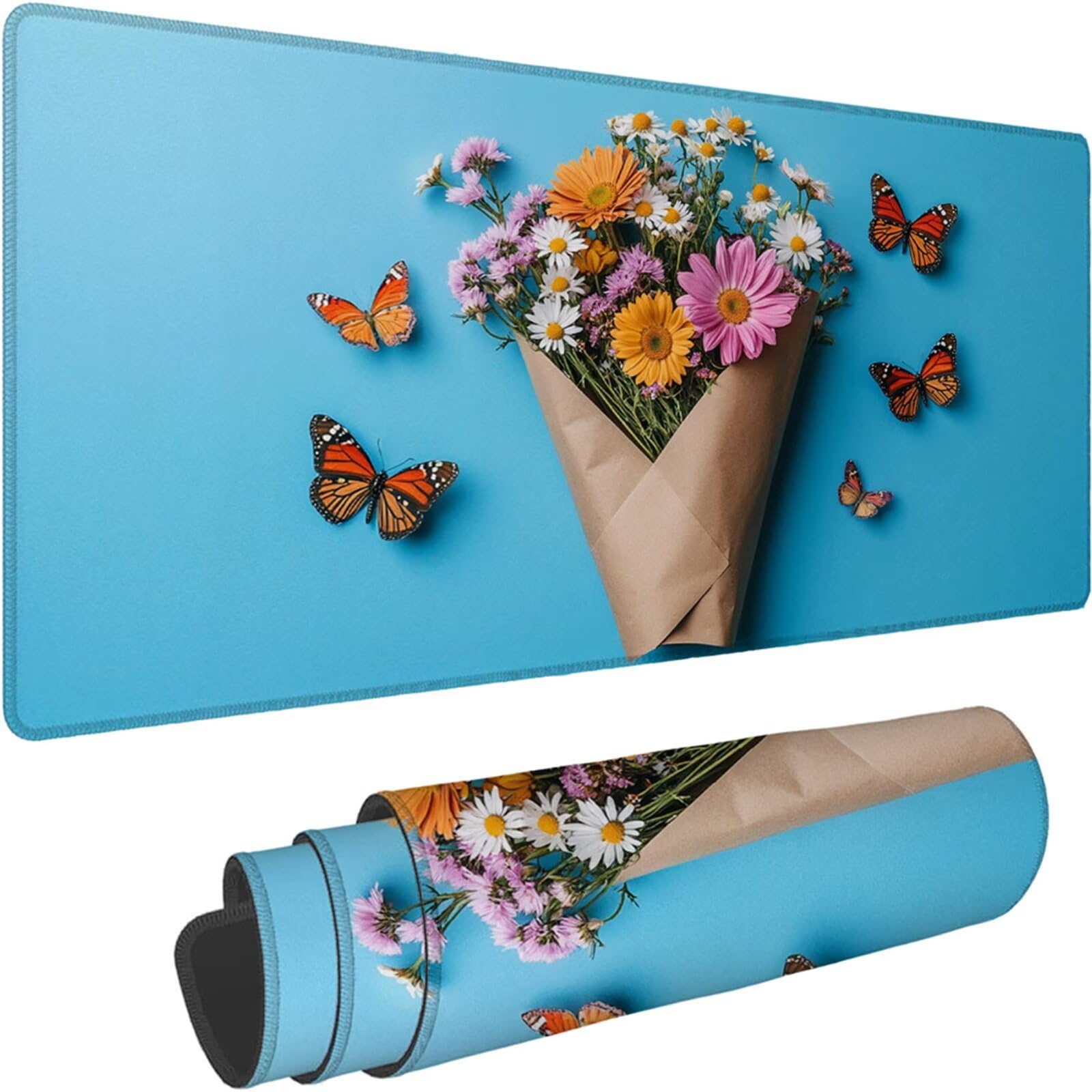 Gamingowa podkładka pod mysz 1200 x 600 x 3 mm, XXL, wodoszczelna, odporna na ścieranie, z przyszytymi krawędziami, niebieska, podkładka na biurko, poprawia prędkość i precyzję pod laptopa, komputer