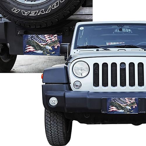 Miniatura 7 de Cubierta de placa de matrícula con bandera de Estados Unidos voladora de águila en la montaña, placas de metal de aluminio fresco, placa de metal