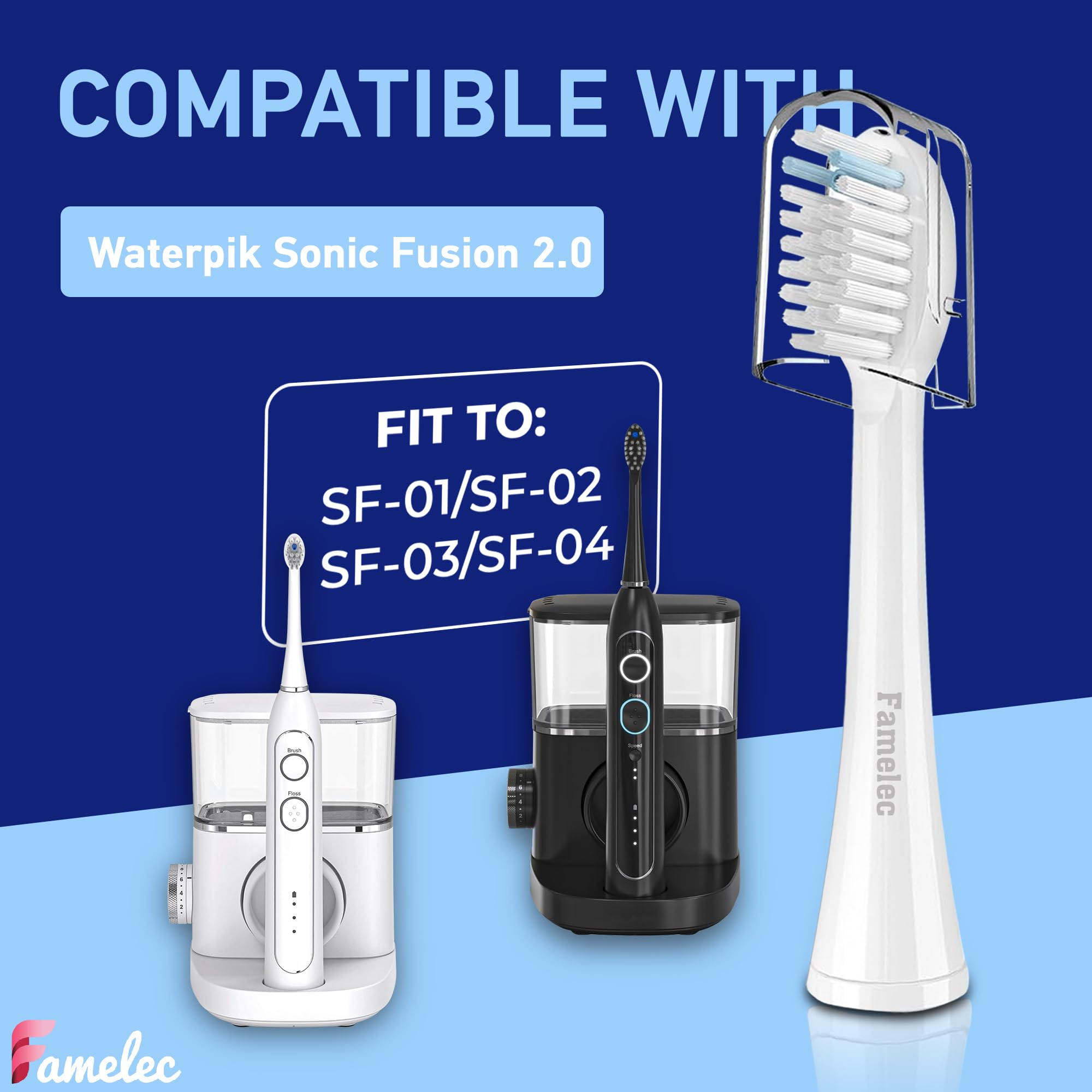 Bürstenköpfe für Waterpik Ersatzköpfe SF-03 SF-04, Ersatzköpfe für Water Pik Sonic Fusion 2.0 SF-01 SF-02 elektrische Zahnbürste mit Abdeckungen, weiche Borsten, 10 Stück, weiß