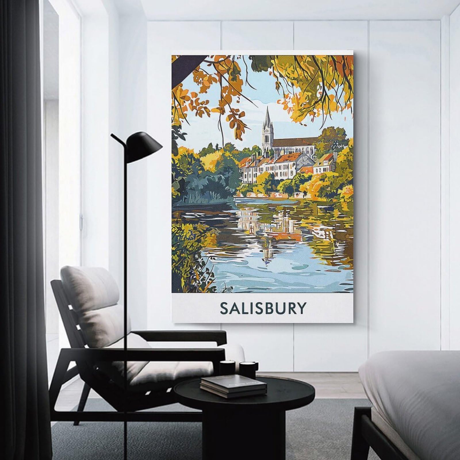 Junmoney Salisbury River Scene Decorative Wall Artwork, 20x30inch(50x75cm), for Work Areas, Reading Rooms Or Studios, Wall Art That Adds Style to Work Areas