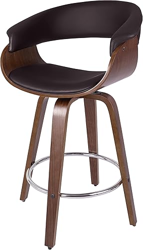 RêveLife Taburete de bar giratorio de 26 pulgadas con respaldo de madera de bento taburete moderno tapizado de piel sintética silla de comedor