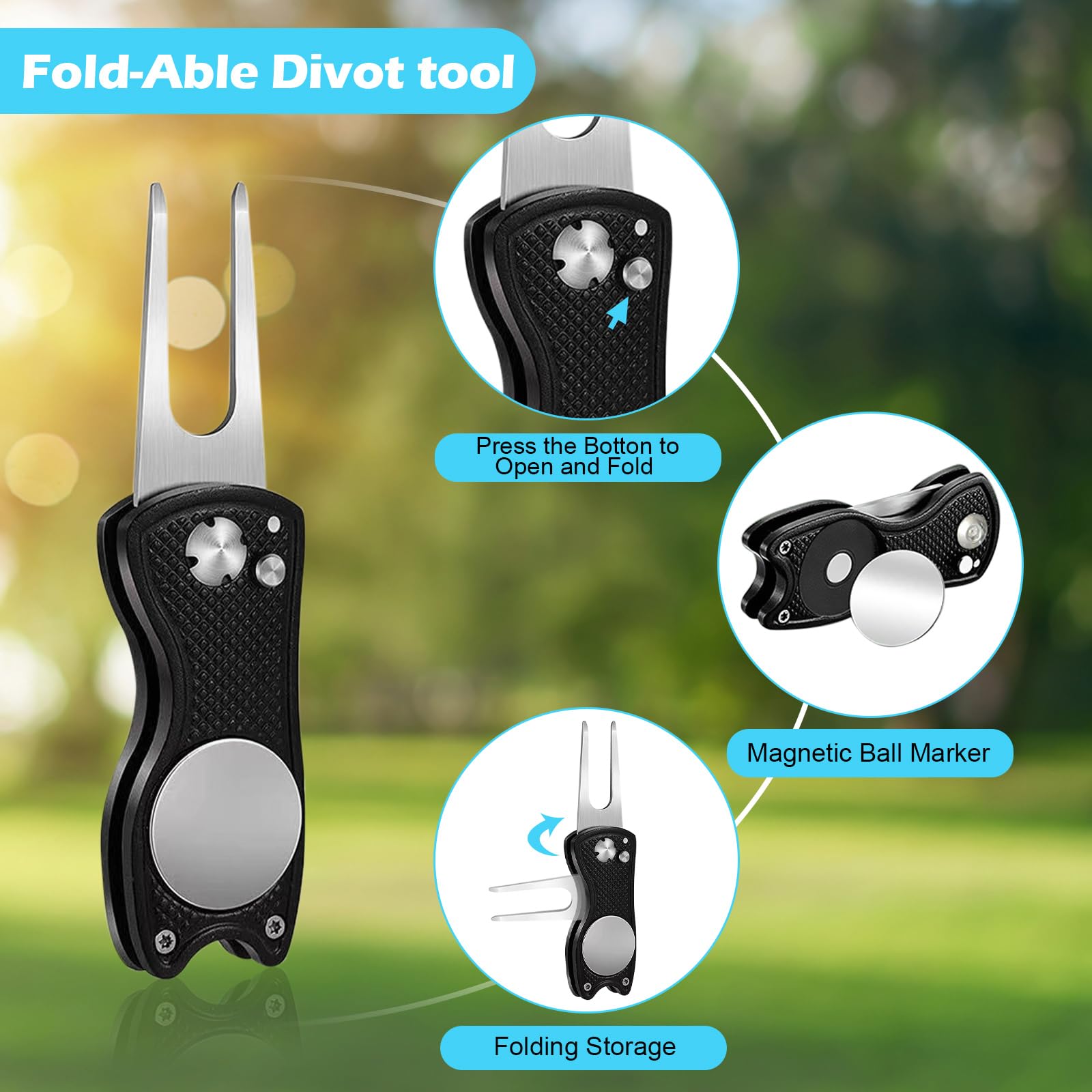 Kit de Limpieza para Golf Herramientas de Limpieza de Palos de Golf Limpiadores de Ranura para Palos de Golf Accesorios de Golf con Toalla Golf, Rotulador de Golf, mosquetón (Negro)